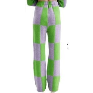 Nocturne Wide Leg Knit Checkered Print Pants NWT XS